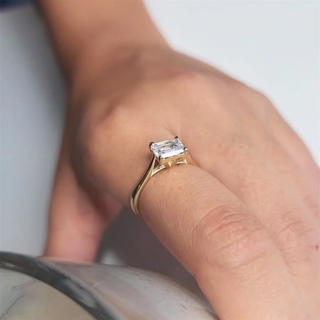 Gümüş Yüzük - 1.10 Ct Pırlanta Swarovski Taşlı Octagon Tektaş 925 Ayar Gümüş Evlilik Teklifi Yüzüğü