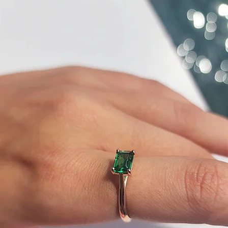 Gümüş Yüzük - 1.10Karat Zümrüt Yeşili Octagon Pırlanta Montörü 925 Ayar Gümüş Evlilik Teklifi Yüzüğü