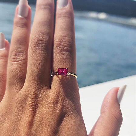 Gümüş Yüzük - 1.10 Karat Ruby Taşlı Octagon Pırlanta Montörü 925 Ayar Gümüş Evlilik Teklifi Yüzüğü