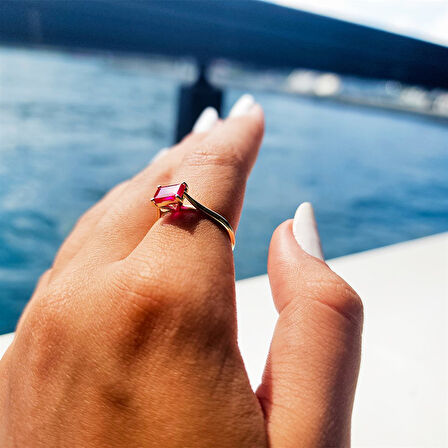 Gümüş Yüzük - 1.10 Karat Ruby Taşlı Octagon Pırlanta Montörü 925 Ayar Gümüş Evlilik Teklifi Yüzüğü