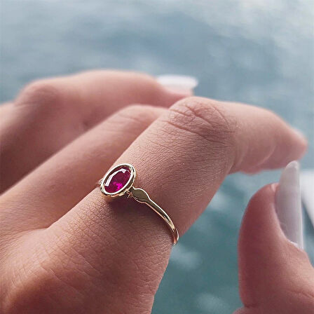 Gümüş Yüzük - Ruby Taşlı Tek Taş Evlilik Teklifi Yüzüğü-0.90 Karat Kristal Opal 925 Ayar Gümüş Yüzük