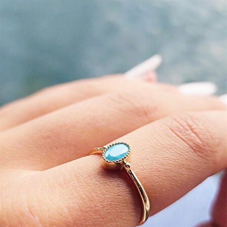 0.35 Karat Firuze Taşlı Güverseli Tektaş 925 Ayar Gümüş Yüzük