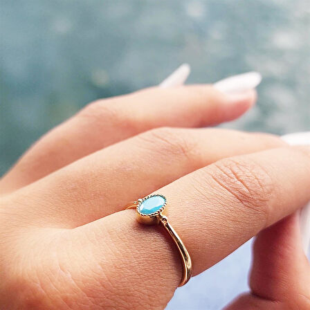 0.35 Karat Firuze Taşlı Güverseli Tektaş 925 Ayar Gümüş Yüzük