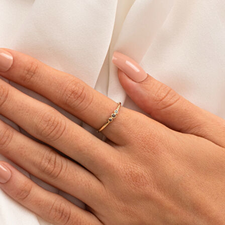 Gümüş Yüzük - Minimal Tria Şampanya (Siyahtan Kahverengiye Hareli) 925 Ayar Gümüş Eklem Yüzüğü