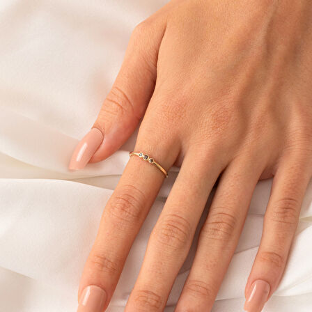 Gümüş Yüzük - Minimal Tria Şampanya (Siyahtan Kahverengiye Hareli) 925 Ayar Gümüş Eklem Yüzüğü