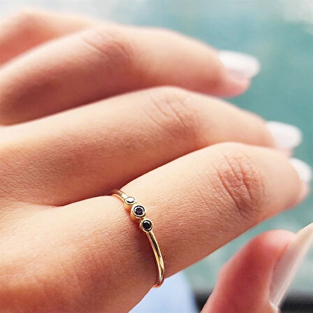 Gümüş Yüzük - Minimal Tria Şampanya (Siyahtan Kahverengiye Hareli) 925 Ayar Gümüş Eklem Yüzüğü