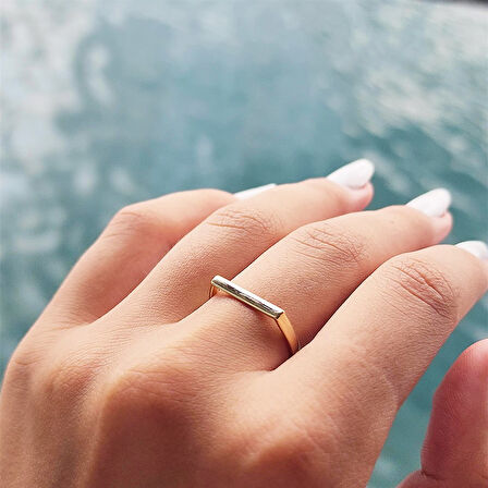 Gümüş Yüzük - Love Kalın Çizgi Taşsız Modern Tasarım 925 Ayar Gümüş Eklem Yüzük