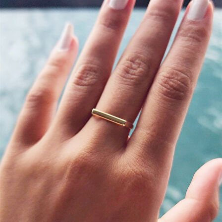 Gümüş Yüzük - Love Kalın Çizgi Taşsız Modern Tasarım 925 Ayar Gümüş Eklem Yüzük