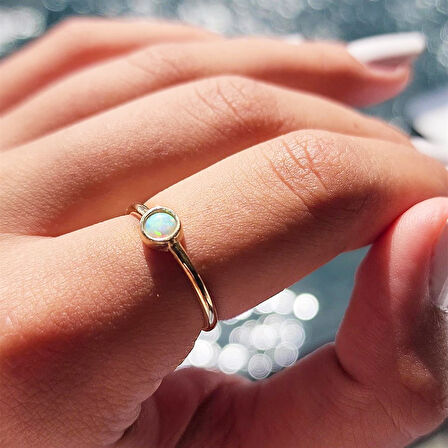 Gümüş Yüzük - Minimal Opal Tek Taş Şans ve Uğur 925 Ayar Gümüş Yüzük
