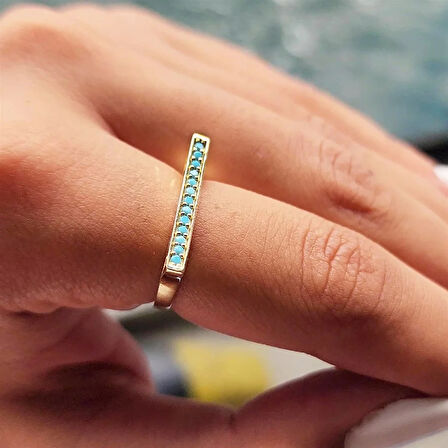 Gümüş Yüzük - Firuze Taşlı Düz Çizgi Modern Dizayn 925 Ayar Gümüş Yüzük