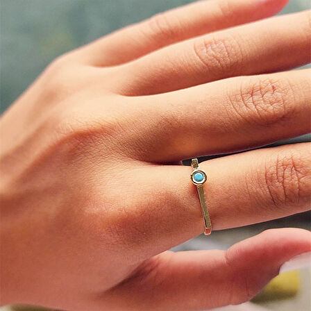 Gümüş Yüzük - Ufuk Çizgisi Şans Totemi Minimal Tasarım 0.20 Karat Firuze Taşlı 925 Ayar Gümüş Yüzük