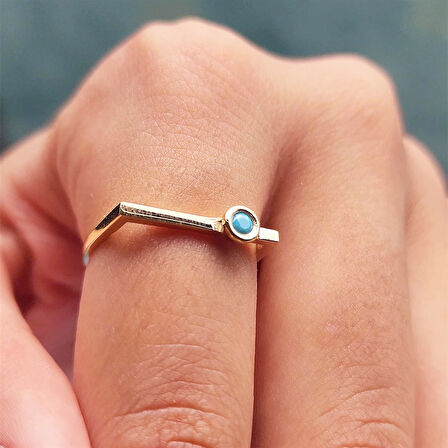 Gümüş Yüzük - Ufuk Çizgisi Şans Totemi Minimal Tasarım 0.20 Karat Firuze Taşlı 925 Ayar Gümüş Yüzük