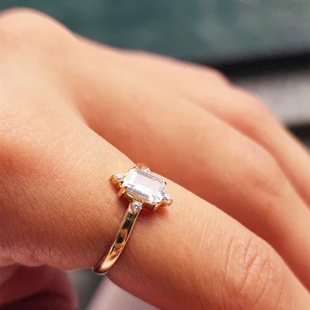 Gümüş Yüzük - Octagon Kesim Swarovski Taşlı 0.95 Karat Pırlanta Montorü Şık 925 Ayar Gümüş Yüzük