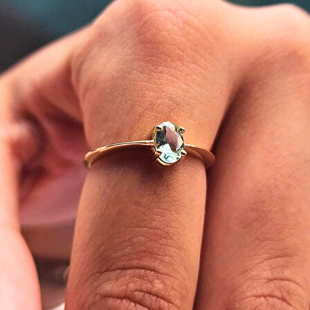 Gümüş Yüzük - 0.90 Karat Su Yeşili Tektaş Evlilik Teklifi Swarovski Tektaş 925 Ayar Gümüş Tarz Yüzük