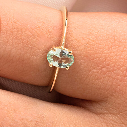 Gümüş Yüzük - 0.90 Karat Su Yeşili Tektaş Evlilik Teklifi Swarovski Tektaş 925 Ayar Gümüş Tarz Yüzük