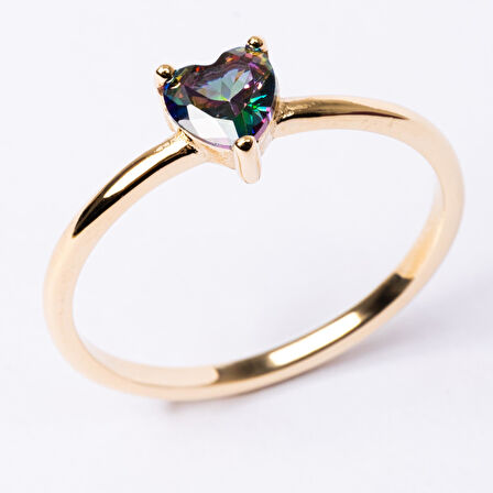 Gümüş Yüzük - 0,60 Karat Mistik Topaz Taşlı Kalp Tektaş Evlilik Teklifi 925 Ayar Gümüş Yüzük