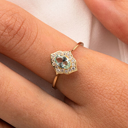 Vintage Su Yeşili Taşlı Gümüş Evlilik Teklifi Hediye 925 Ayar Gümüş Yüzük 