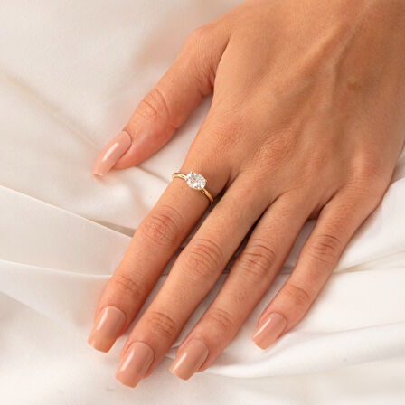 Gümüş Yüzük - 1.10 Karat Yan Swarovski Taşlı Octagon Taş Kesim 925 Ayar Gümüş Evlilik Teklifi Yüzüğü