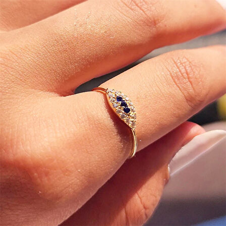 Gümüş Yüzük - Minimal Mekik Signity Swaroski Safir Taşlı Fantezi Şans 925 Ayar Gümüş Tasarım Yüzük