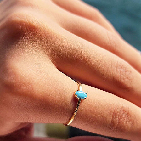 Gümüş Yüzük - İtalyan Kol 0.30 Karat Firuze Taşlı Tek Taş Yüzük-Firuze 925 Ayar Gümüş Yüzük