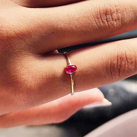 Gümüş Yüzük - İtalyan Kol 0.30 Karat Ruby Taşlı Tek Taş Yüzük-Ruby 925 Ayar Gümüş Yüzük