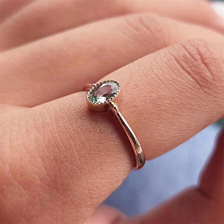 Gümüş Yüzük - Okyanus Yeşili Oval Taşlı 0.60 Karat TekTaş 925 Ayar Gümüş Evlilik Teklifi Yüzüğü