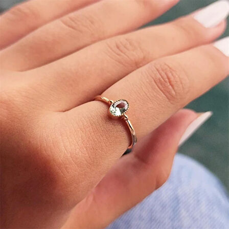 Gümüş Yüzük - Okyanus Yeşili Oval Taşlı 0.60 Karat TekTaş 925 Ayar Gümüş Evlilik Teklifi Yüzüğü