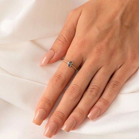 Gümüş Yüzük - Mistik Topaz Oval Taşlı Spor Tek Taş 925 Ayar Gümüş Yüzük