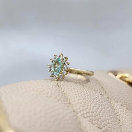 1.05 Karat Green Topaz Taşlı 0.30 Karat Pırlanta(Signty)Taşlı Vintage Tasarım 14 Ayar Altın Yüzük