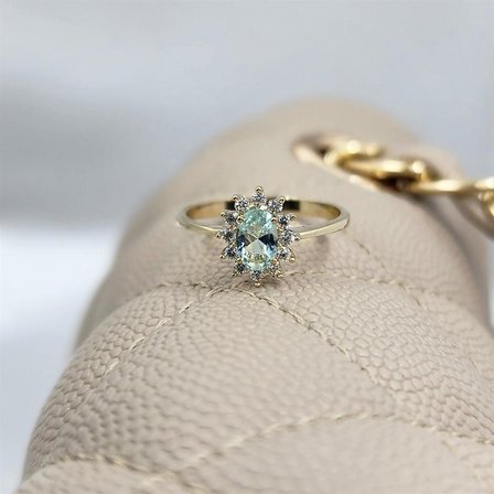 1.05 Karat Green Topaz Taşlı 0.30 Karat Pırlanta(Signty)Taşlı Vintage Tasarım 14 Ayar Altın Yüzük