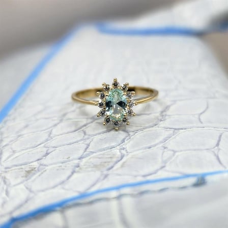 1.05 Karat Green Topaz Taşlı 0.30 Karat Pırlanta(Signty)Taşlı Vintage Tasarım 14 Ayar Altın Yüzük