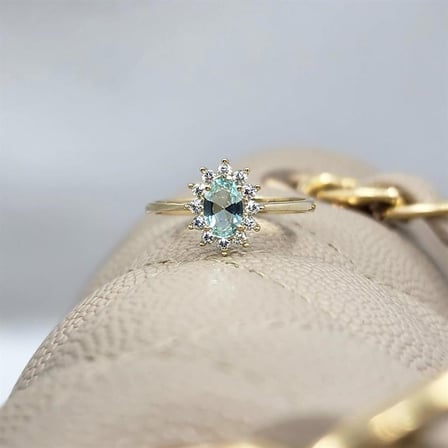 1.05 Karat Green Topaz Taşlı 0.30 Karat Pırlanta(Signty)Taşlı Vintage Tasarım 14 Ayar Altın Yüzük