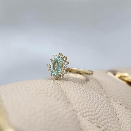 1.05 Karat Green Topaz Taşlı 0.30 Karat Pırlanta(Signty)Taşlı Vintage Tasarım 14 Ayar Altın Yüzük