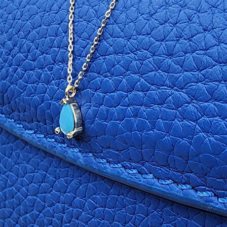 0.25 Karat Firuze (Turkuaz) Pırlanta Montürü Nano Has Taşlı Hediye 925 Ayar Gümüş Kolye