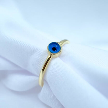 Gümüş Yüzük - Göz Nazar Boncuğu Minimal Tarz Tek Taş 925 Ayar Gümüş Yüzük