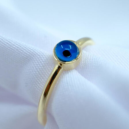 Gümüş Yüzük - Göz Nazar Boncuğu Minimal Tarz Tek Taş 925 Ayar Gümüş Yüzük