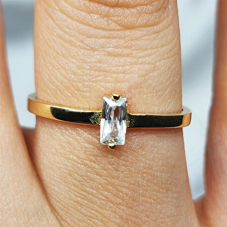 Gümüş Yüzük - Baget Tasarım Signity Swaroski (Zirkon) Taşlı Tek Taş 925 Ayar Gümüş Yüzük