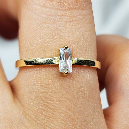 Gümüş Yüzük - Baget Tasarım Signity Swaroski (Zirkon) Taşlı Tek Taş 925 Ayar Gümüş Yüzük