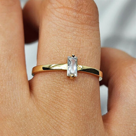 Gümüş Yüzük - Baget Tasarım Signity Swaroski (Zirkon) Taşlı Tek Taş 925 Ayar Gümüş Yüzük