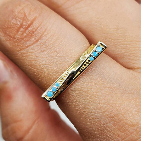 Gümüş Yüzük - Fantezi Firuze Taşlı Gündelik Gösterişli Tasarım 925 Ayar Gümüş Yüzük