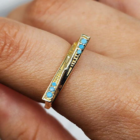 Gümüş Yüzük - Fantezi Firuze Taşlı Gündelik Gösterişli Tasarım 925 Ayar Gümüş Yüzük