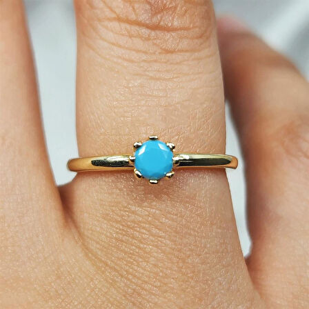 Gümüş Yüzük - Firuze Taşlı Tek Taş Tasarım 925 Ayar Gümüş Evlilik Teklifi Yüzüğü