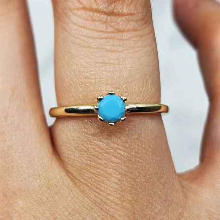 Gümüş Yüzük - Firuze Taşlı Tek Taş Tasarım 925 Ayar Gümüş Evlilik Teklifi Yüzüğü