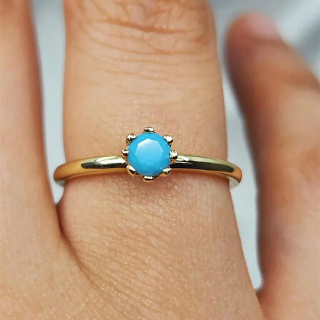 Gümüş Yüzük - Firuze Taşlı Tek Taş Tasarım 925 Ayar Gümüş Evlilik Teklifi Yüzüğü