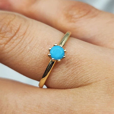 Gümüş Yüzük - Firuze Taşlı Tek Taş Tasarım 925 Ayar Gümüş Evlilik Teklifi Yüzüğü