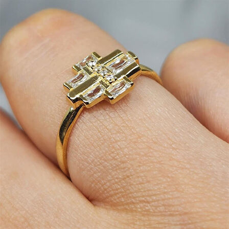 Gümüş Yüzük - Signity Swaroski (Zirkon) Taşlı Baget Tarz Tasarım 925 Ayar Gümüş Yüzük