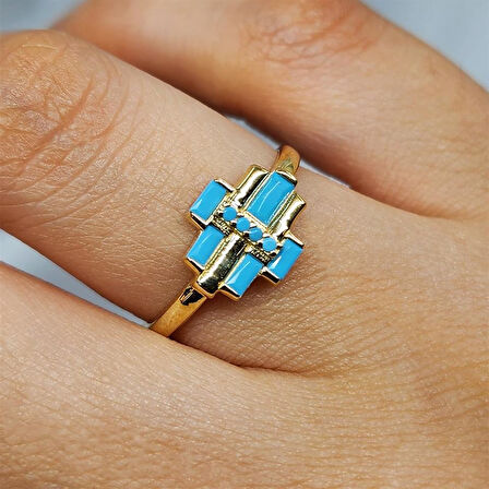 Gümüş Yüzük - Firuze Taşlı Baget Tarz Tasarım 925 Ayar Gümüş Yüzük