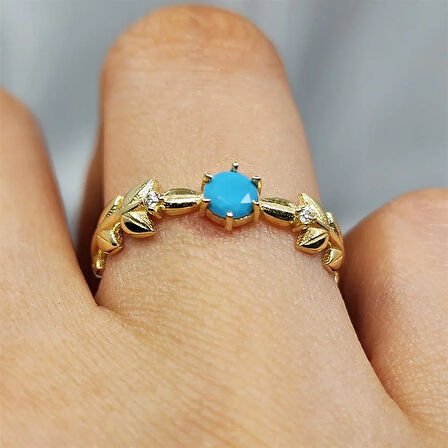 Başak Tasarım Firuze Taşlı Tek Taş Fantezi 925 Ayar Gümüş Yüzük