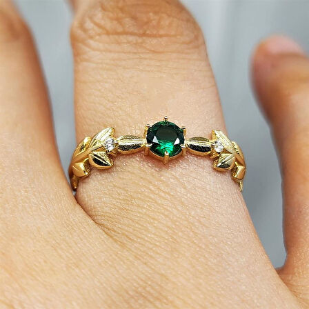 Gümüş Yüzük - Başak Tasarım Yeşim Taşı (Zümrüt Yeşili) Taşlı Tek Taş Fantezi 925 Ayar Gümüş Yüzük