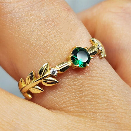 Gümüş Yüzük - Başak Tasarım Yeşim Taşı (Zümrüt Yeşili) Taşlı Tek Taş Fantezi 925 Ayar Gümüş Yüzük